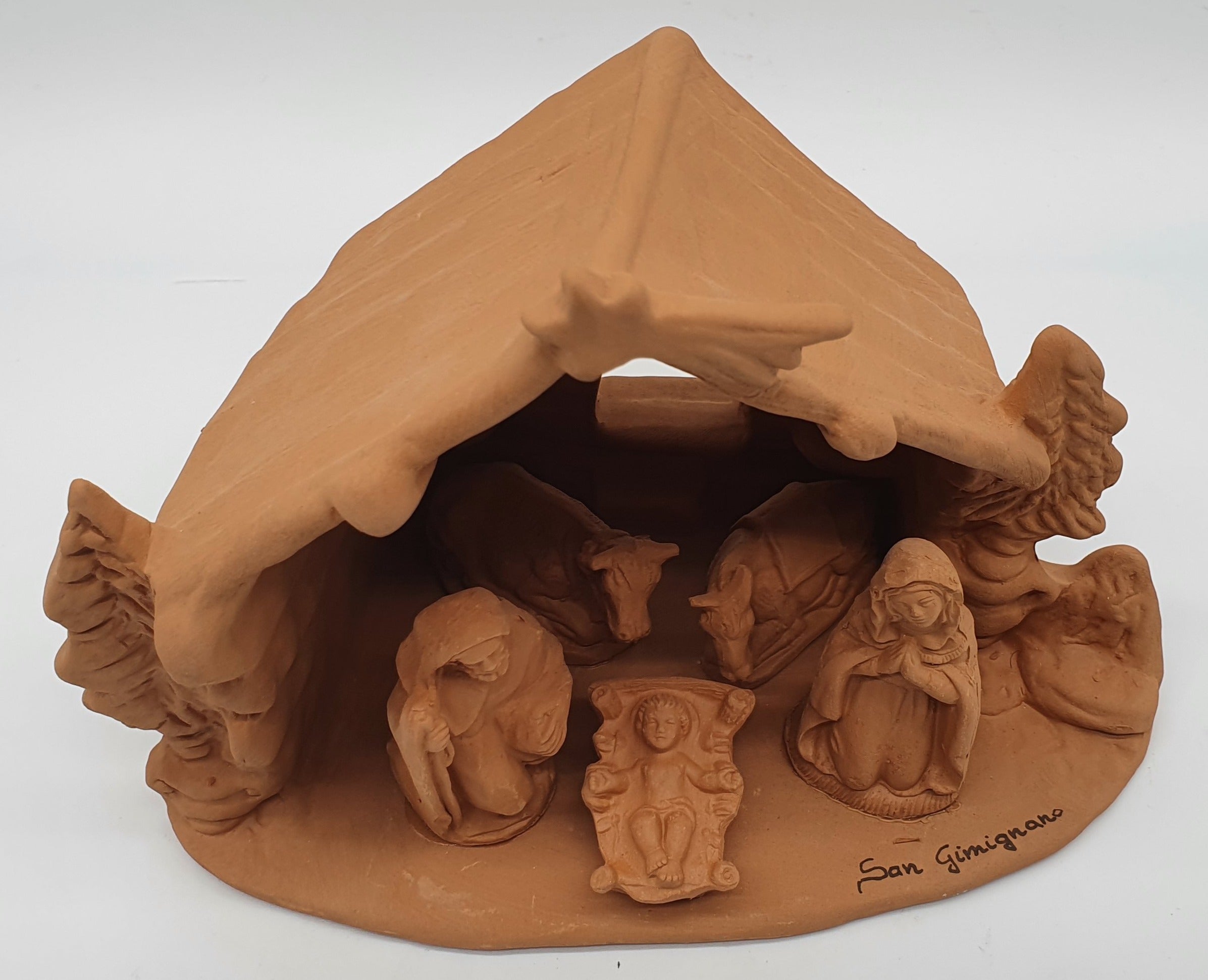 Presepe Terracotta Con Capanna E Alberi 5 Pezzi cm 7