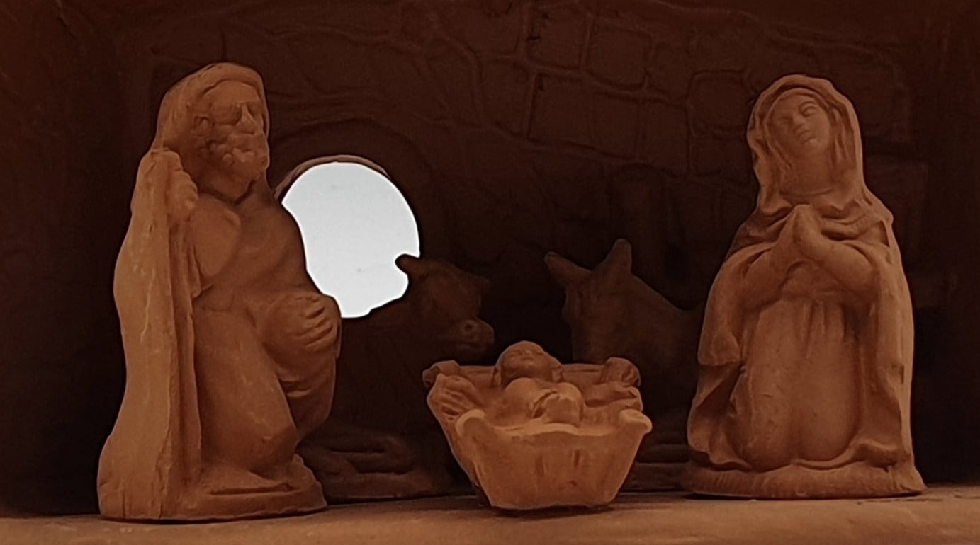Terracotta Nativity Scene with Hut 5 Pieces cm 7