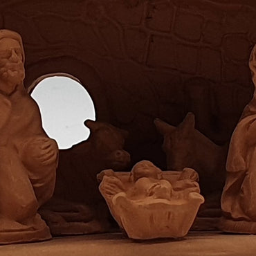Terracotta Nativity Scene with Hut 5 Pieces cm 7