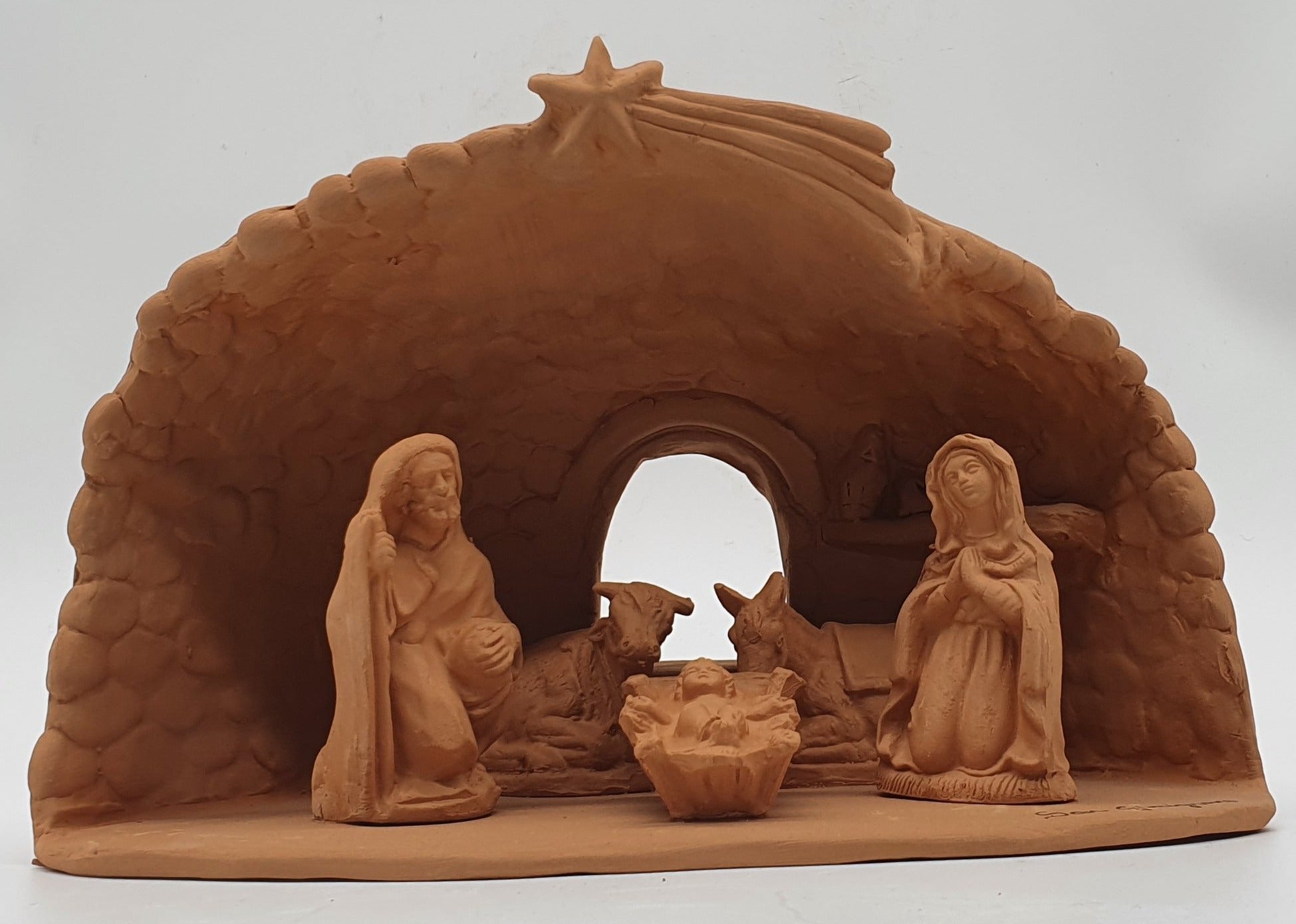 Presepe Terracotta Con Capanna Grotta 5 Pezzi cm 7
