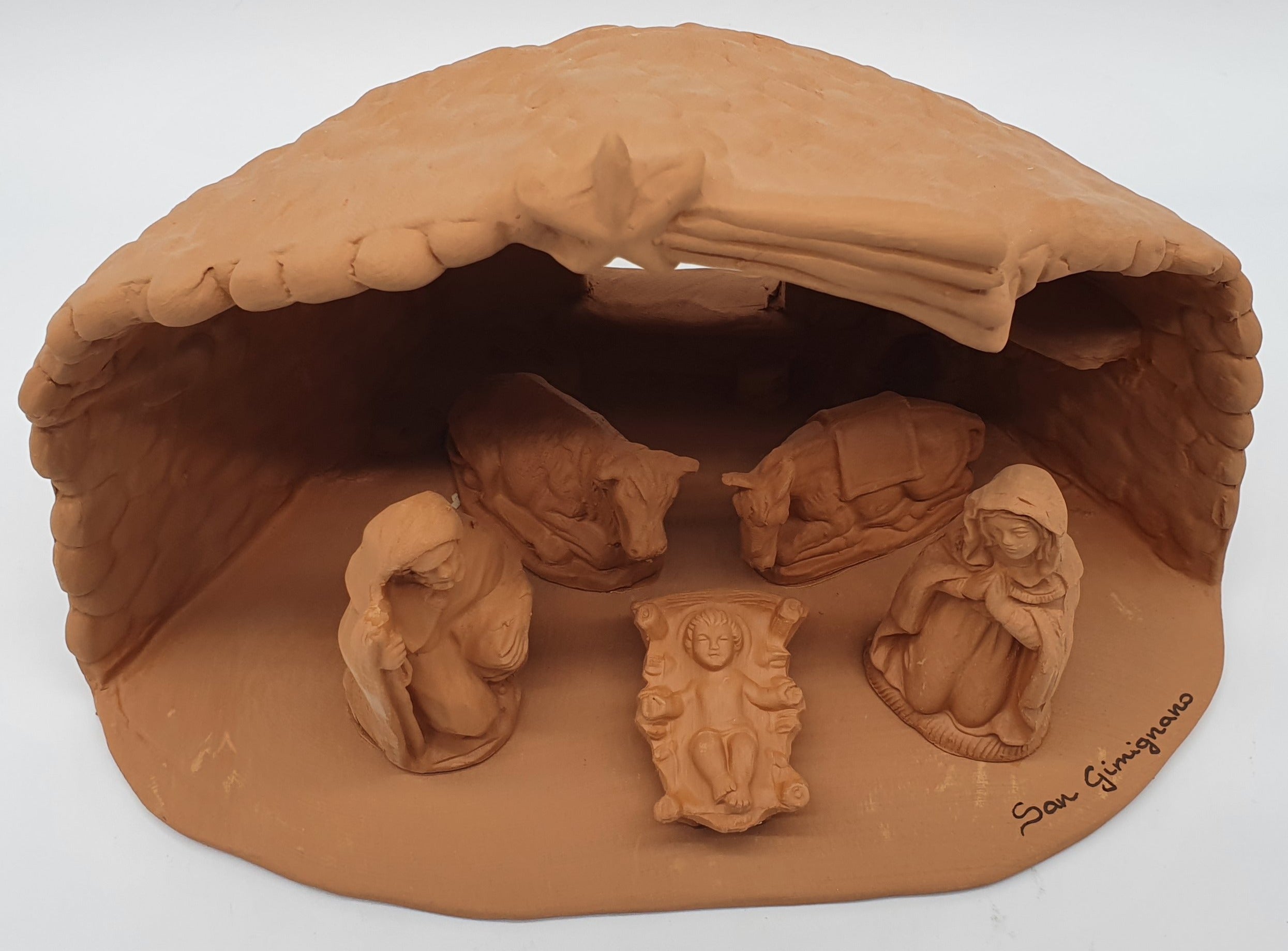 Presepe Terracotta Con Capanna Grotta 5 Pezzi cm 7