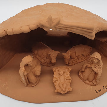 Presepe Terracotta Con Capanna Grotta 5 Pezzi cm 7
