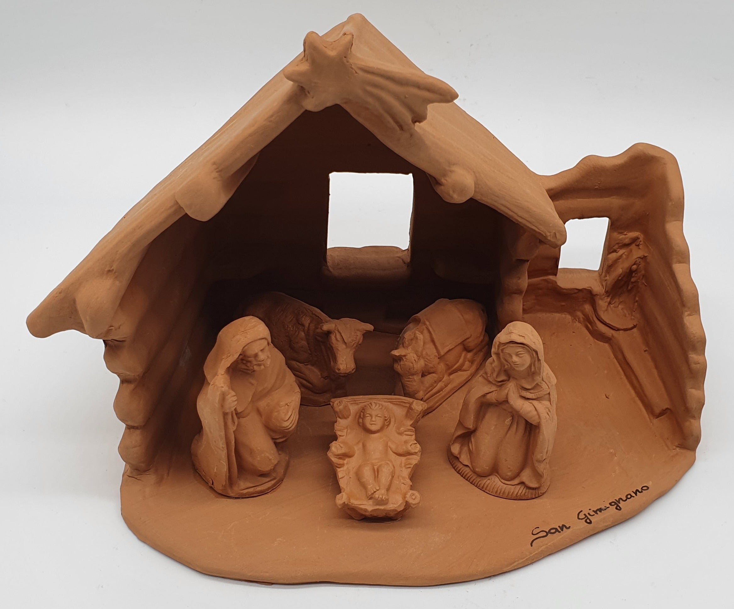 Presepe Terracotta Con Capanna A Punta 5 Pezzi cm 7