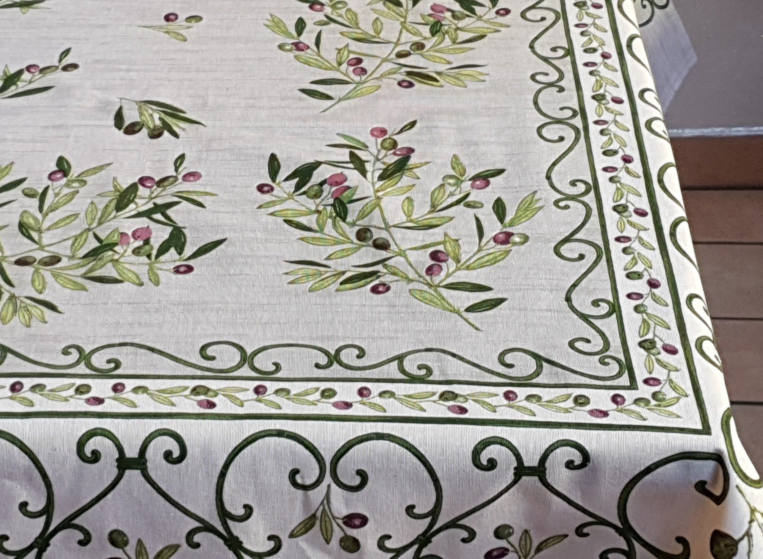 Provencal Tablecloth Olive Gray Background