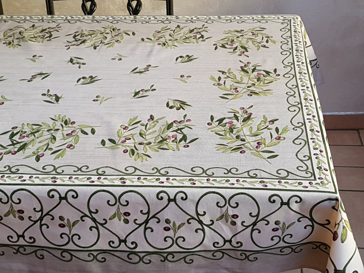 Tovaglia Provenzale Olive Fondo Grigio