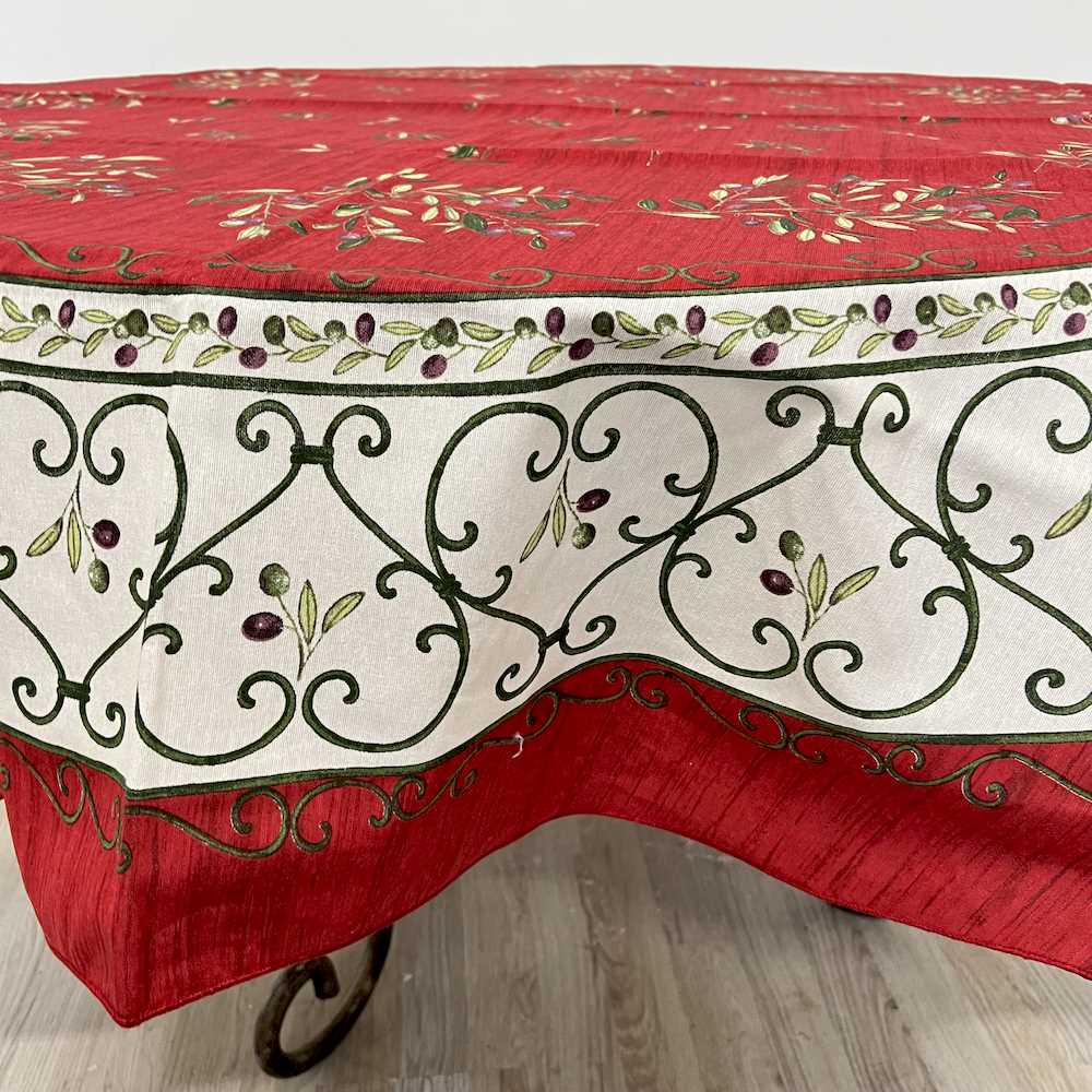 Tovaglia Provenzale Olive Fondo Rosso Bianco