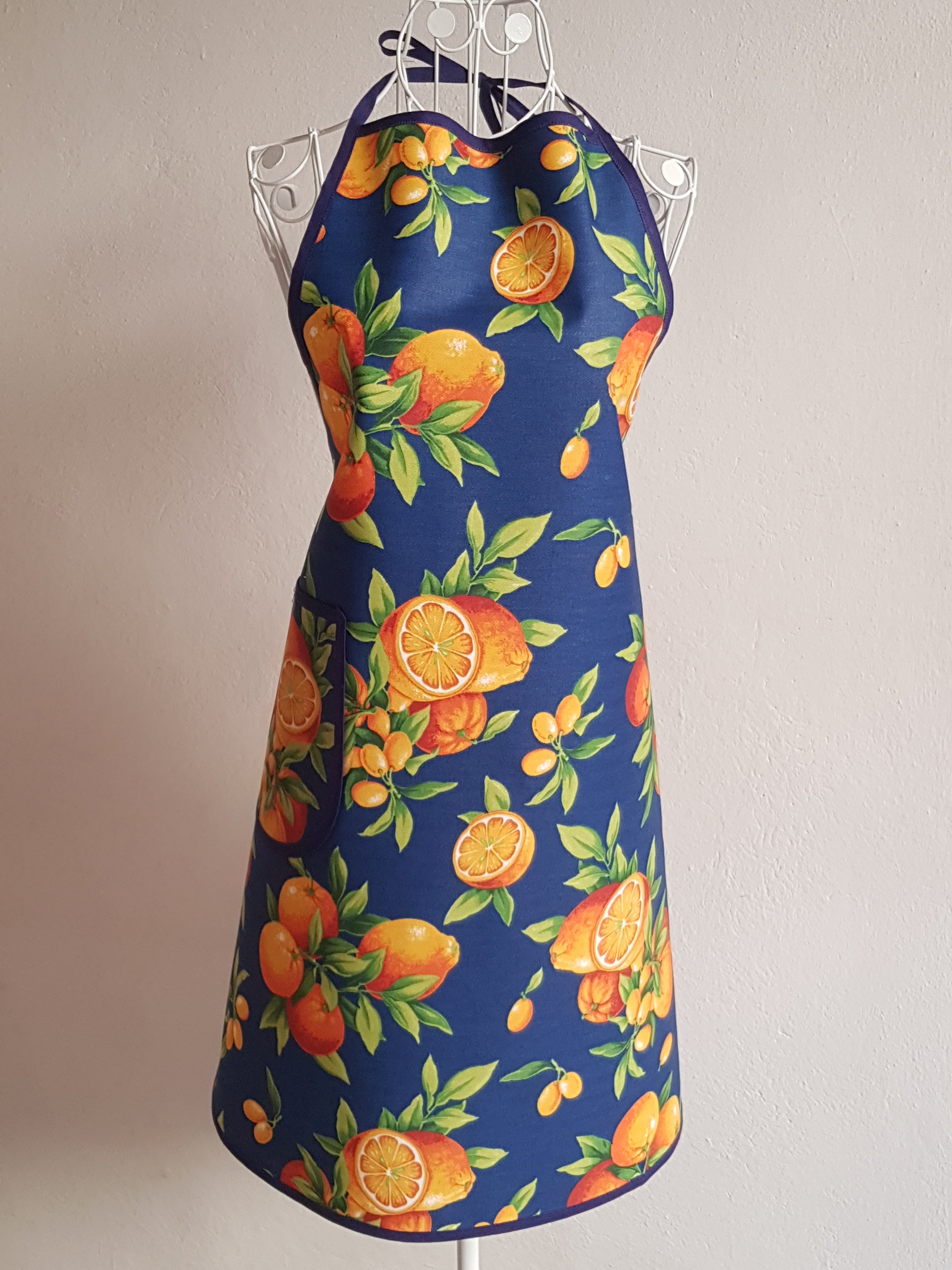 Kitchen Apron Oranges Blue Background