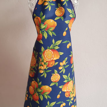 Kitchen Apron Oranges Blue Background