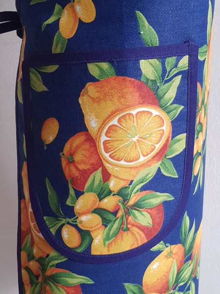 Kitchen Apron Oranges Blue Background