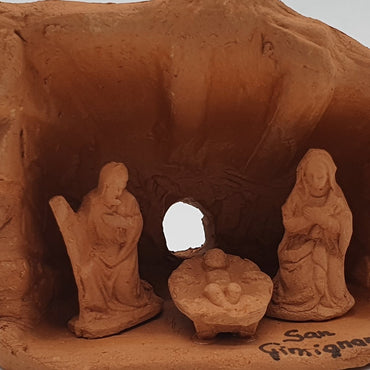 Terracotta Nativity Scene with Hut 3 Pieces cm 2,5