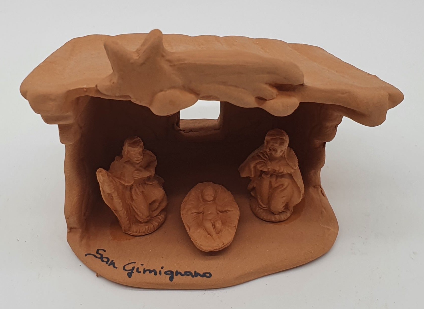 Terracotta Nativity Scene with Hut 3 Pieces cm 3,5
