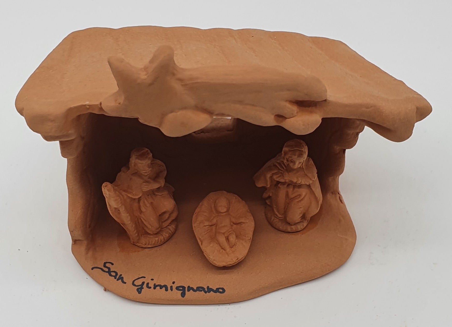 Terracotta Nativity Scene with Hut 3 Pieces cm 3,5