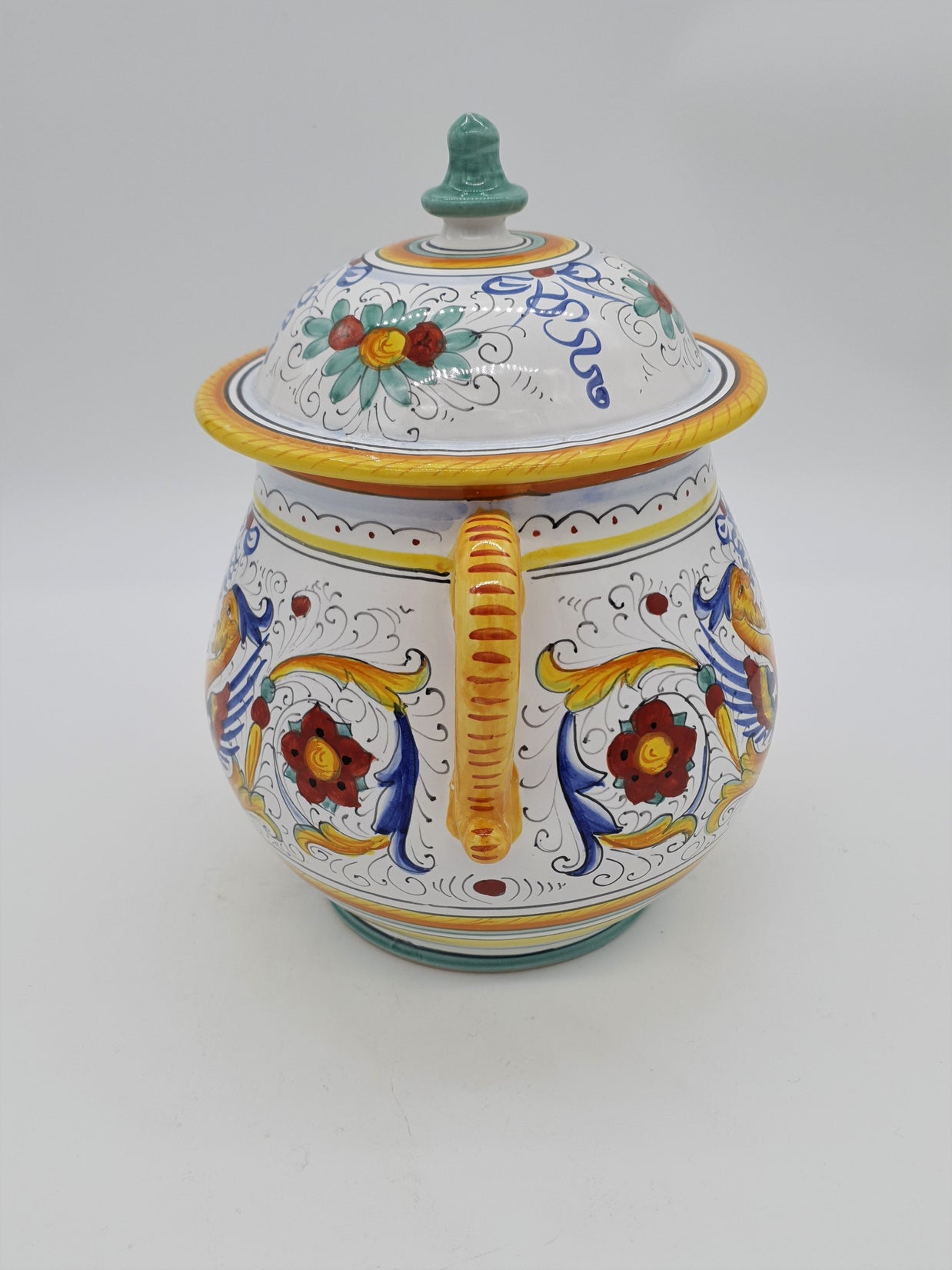 Zuppiera Alta Con Coperchio Decoro Raffaellesco
