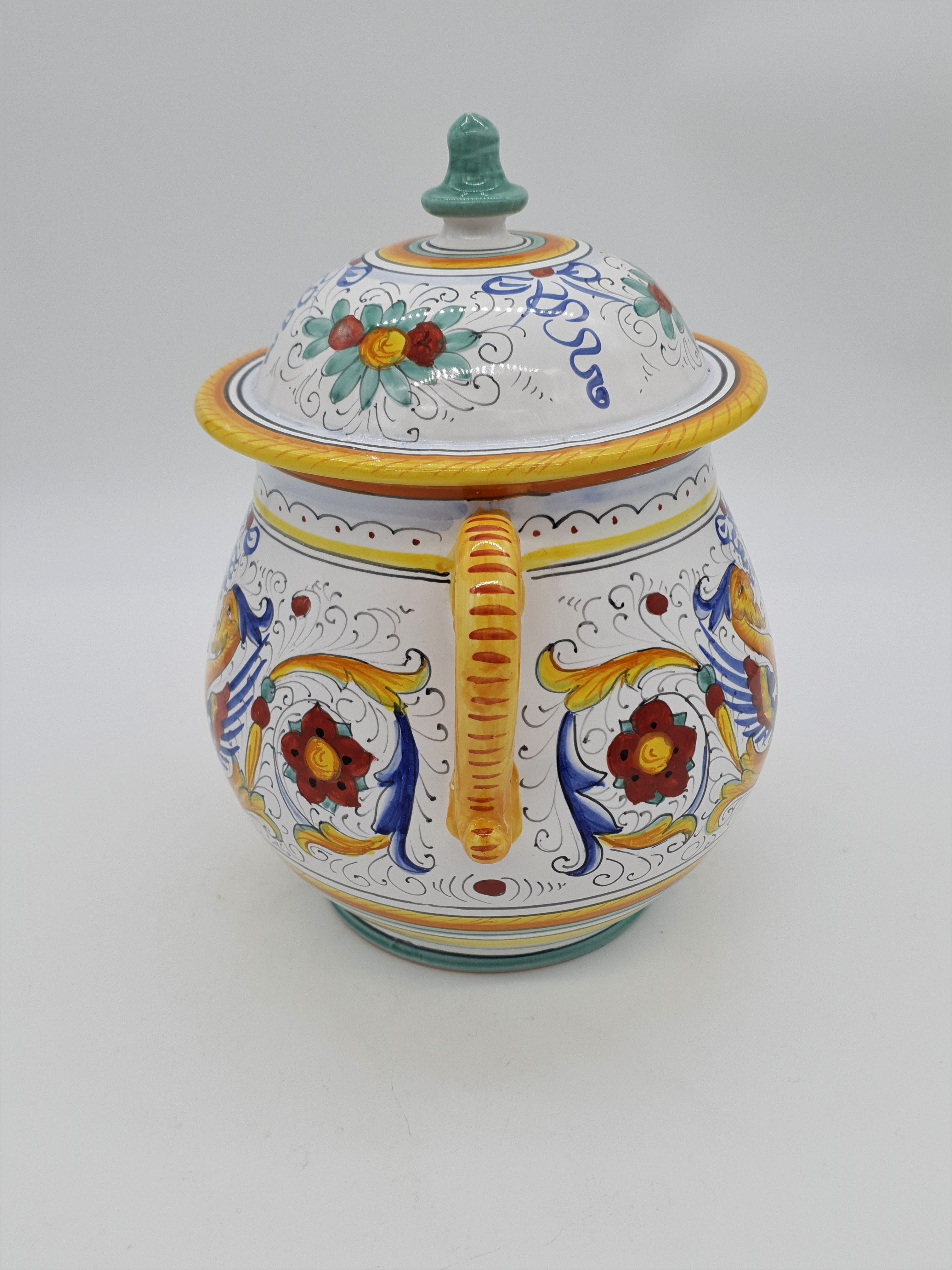 Zuppiera Alta Con Coperchio Decoro Raffaellesco