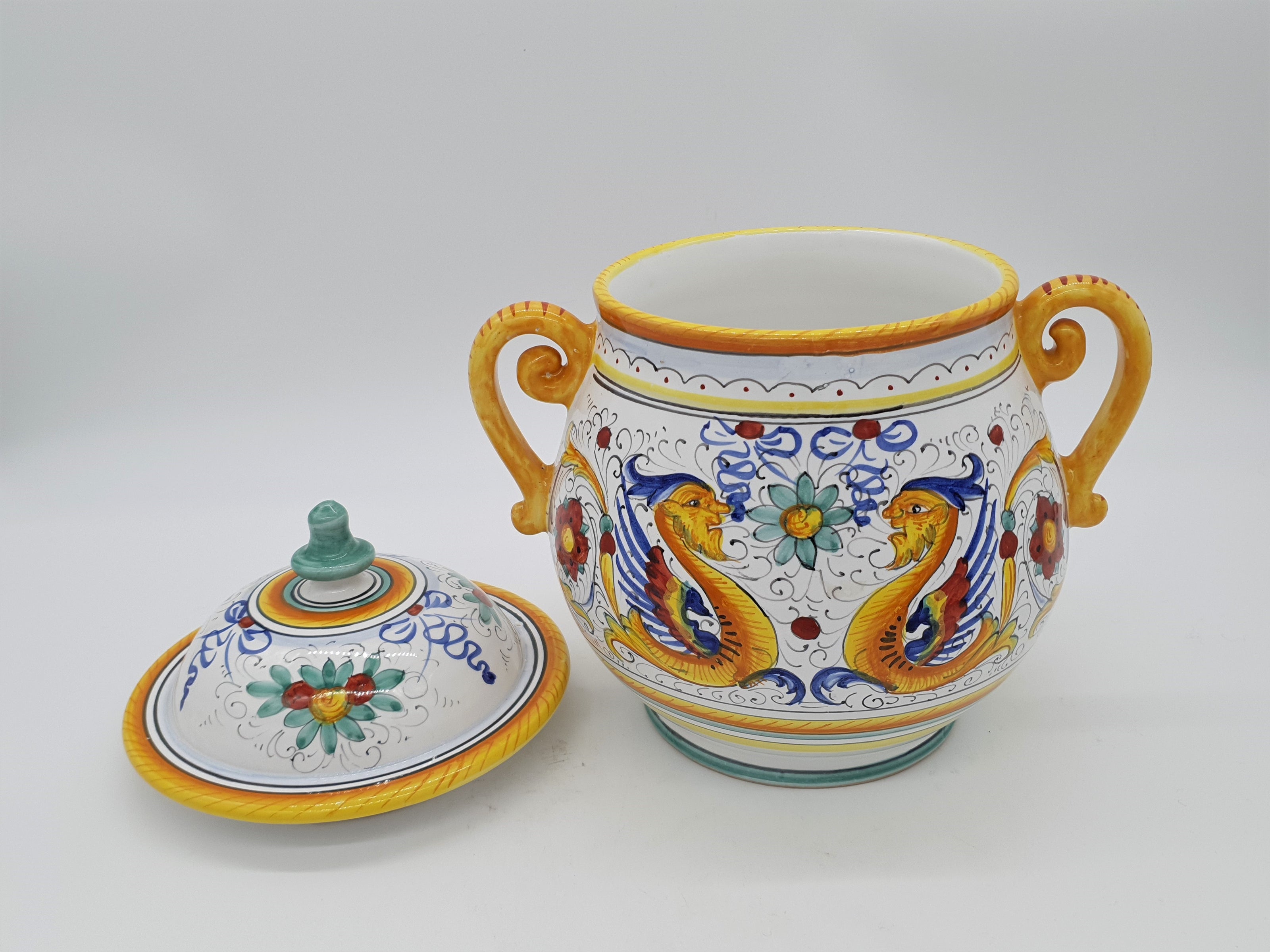 Zuppiera Alta Con Coperchio Decoro Raffaellesco