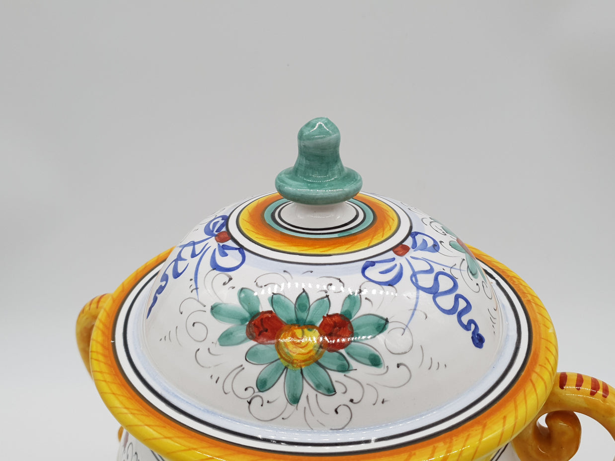 Zuppiera Alta Con Coperchio Decoro Raffaellesco