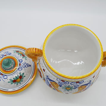 Zuppiera Alta Con Coperchio Decoro Raffaellesco