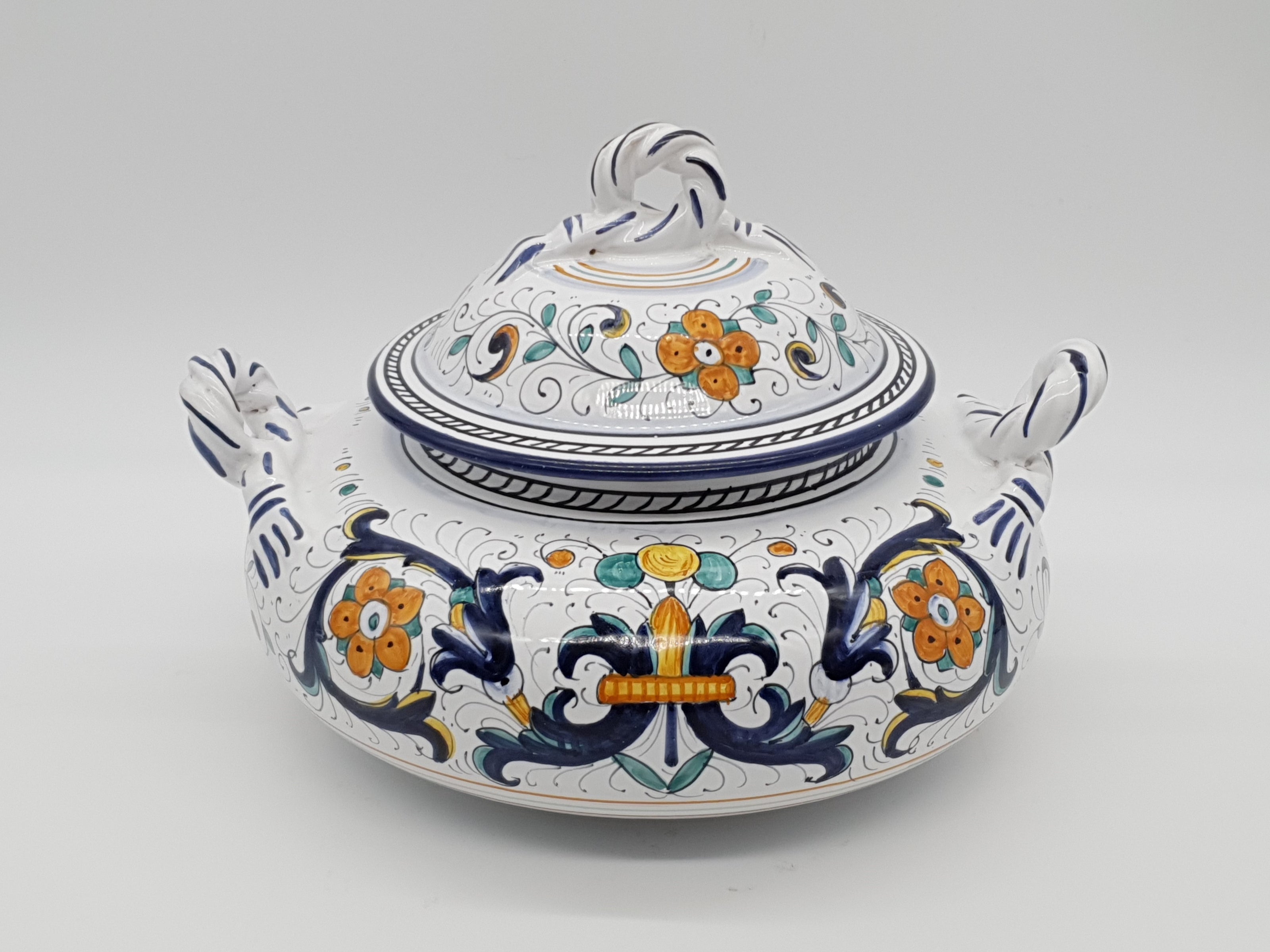 Zuppiera Bassa Con Manici Decoro Deruta