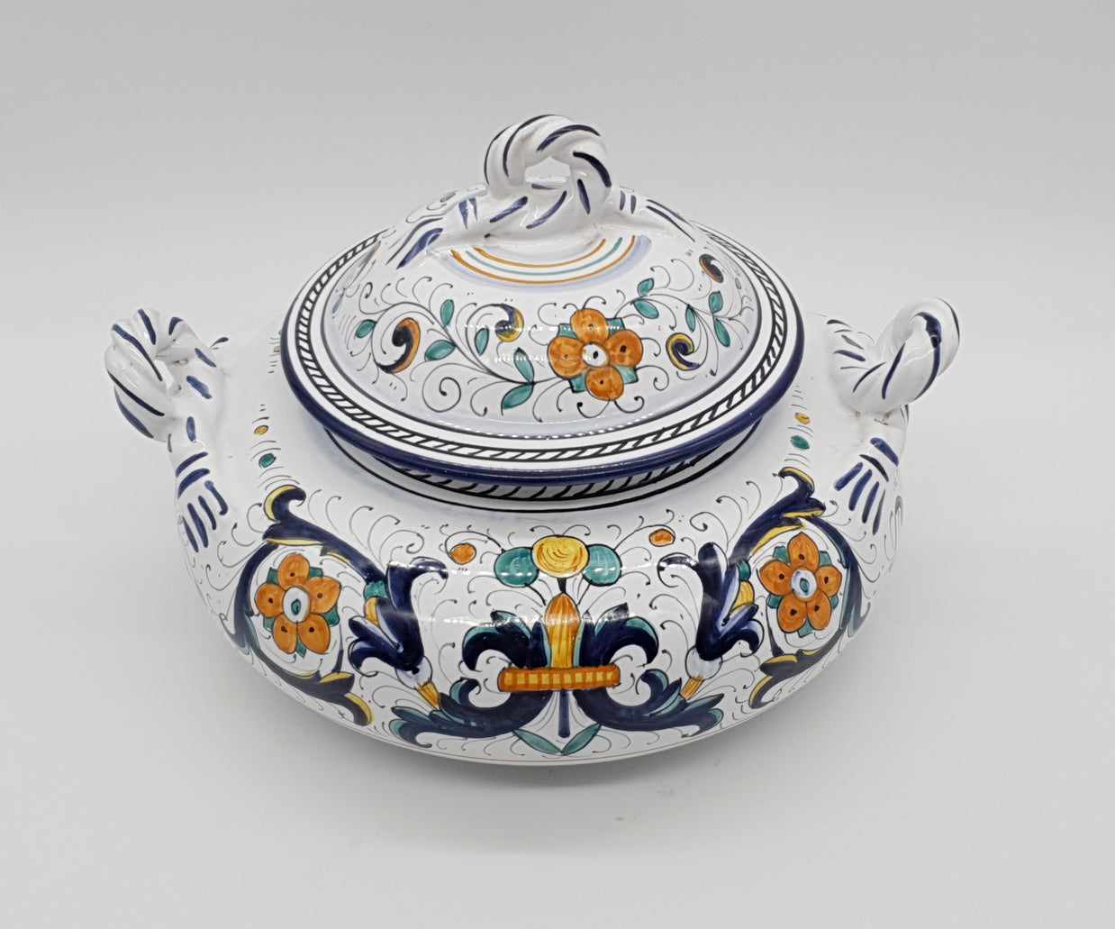 Zuppiera Bassa Con Manici Decoro Deruta