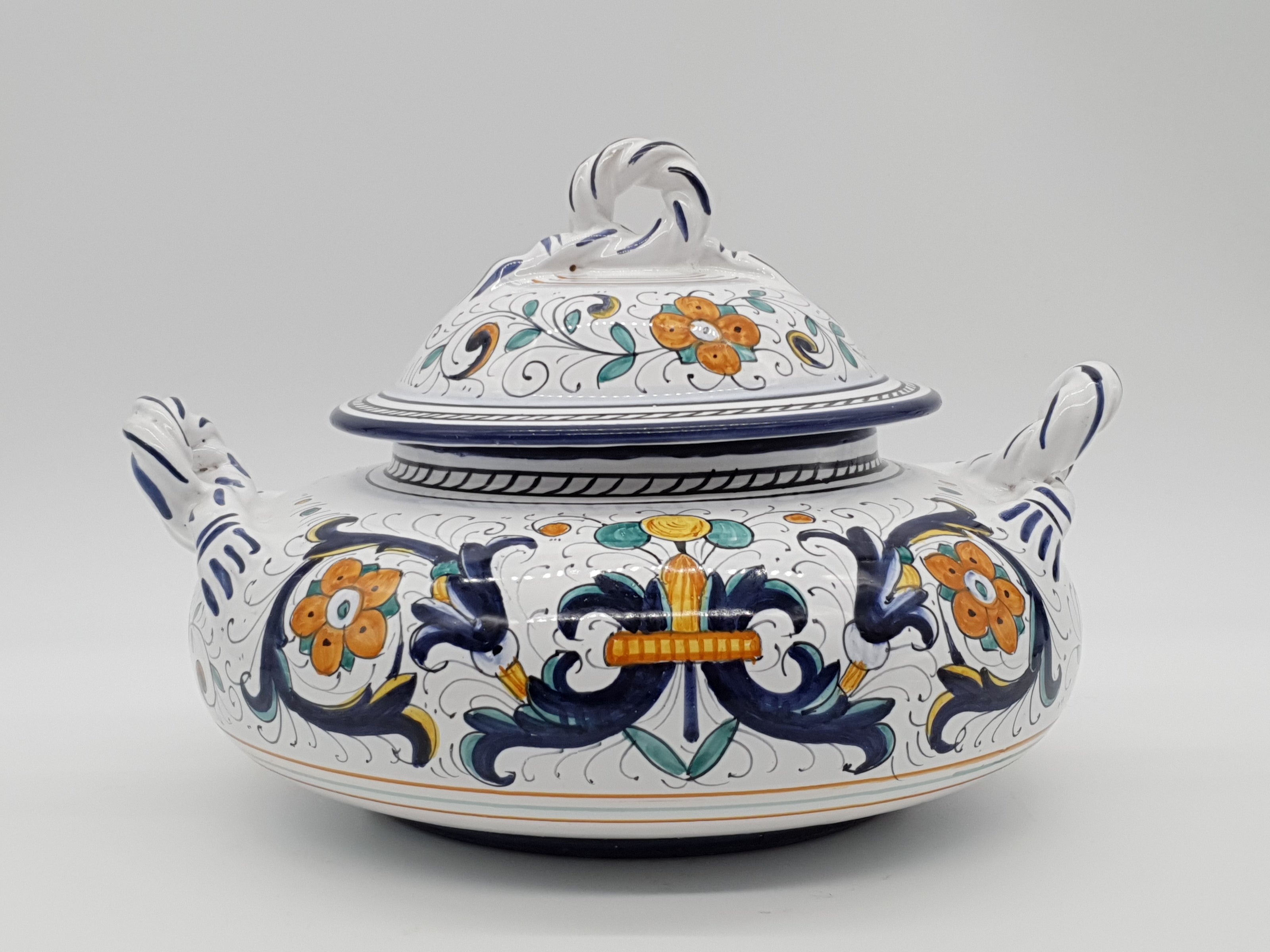 Zuppiera Bassa Con Manici Decoro Deruta