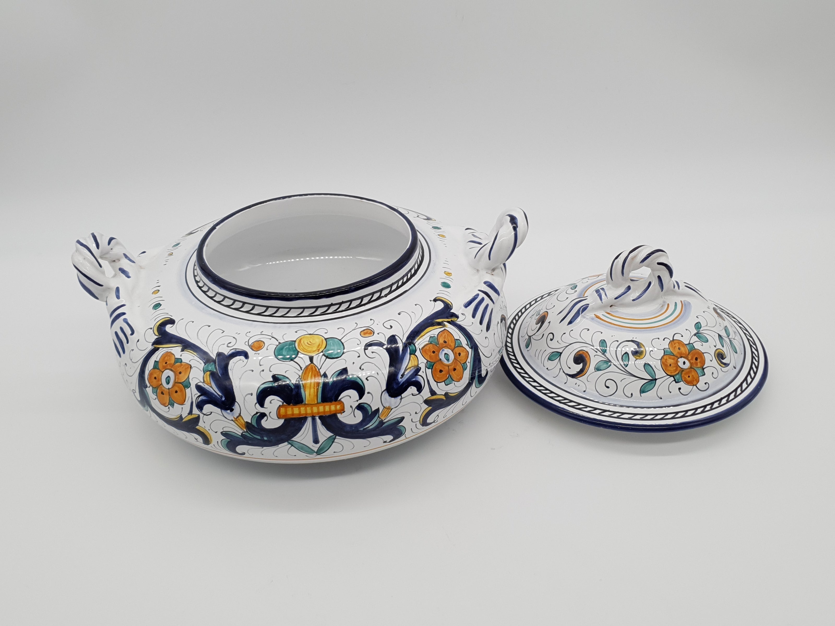 Zuppiera Bassa Con Manici Decoro Deruta