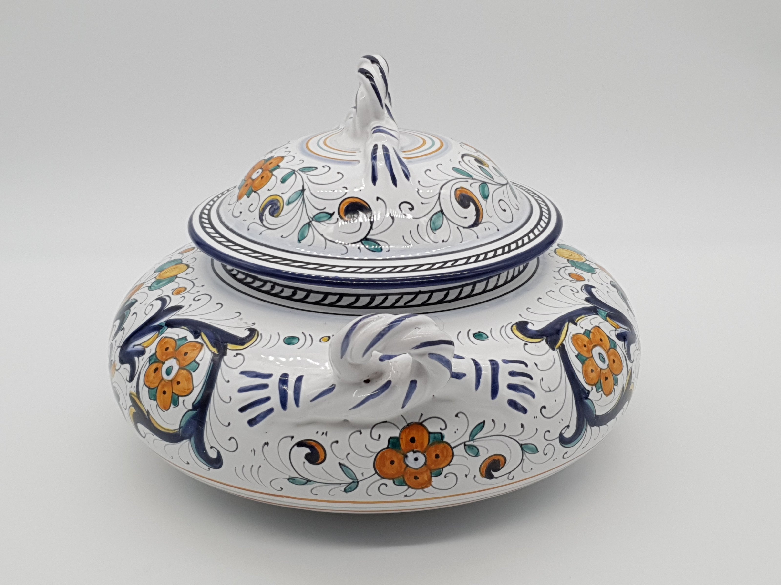 Zuppiera Bassa Con Manici Decoro Deruta