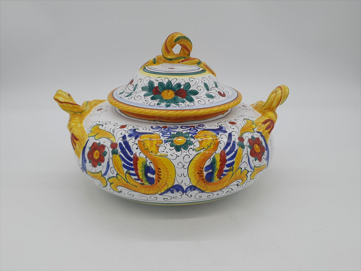 Zuppiera Bassa Con Coperchio Decoro Raffaellesco