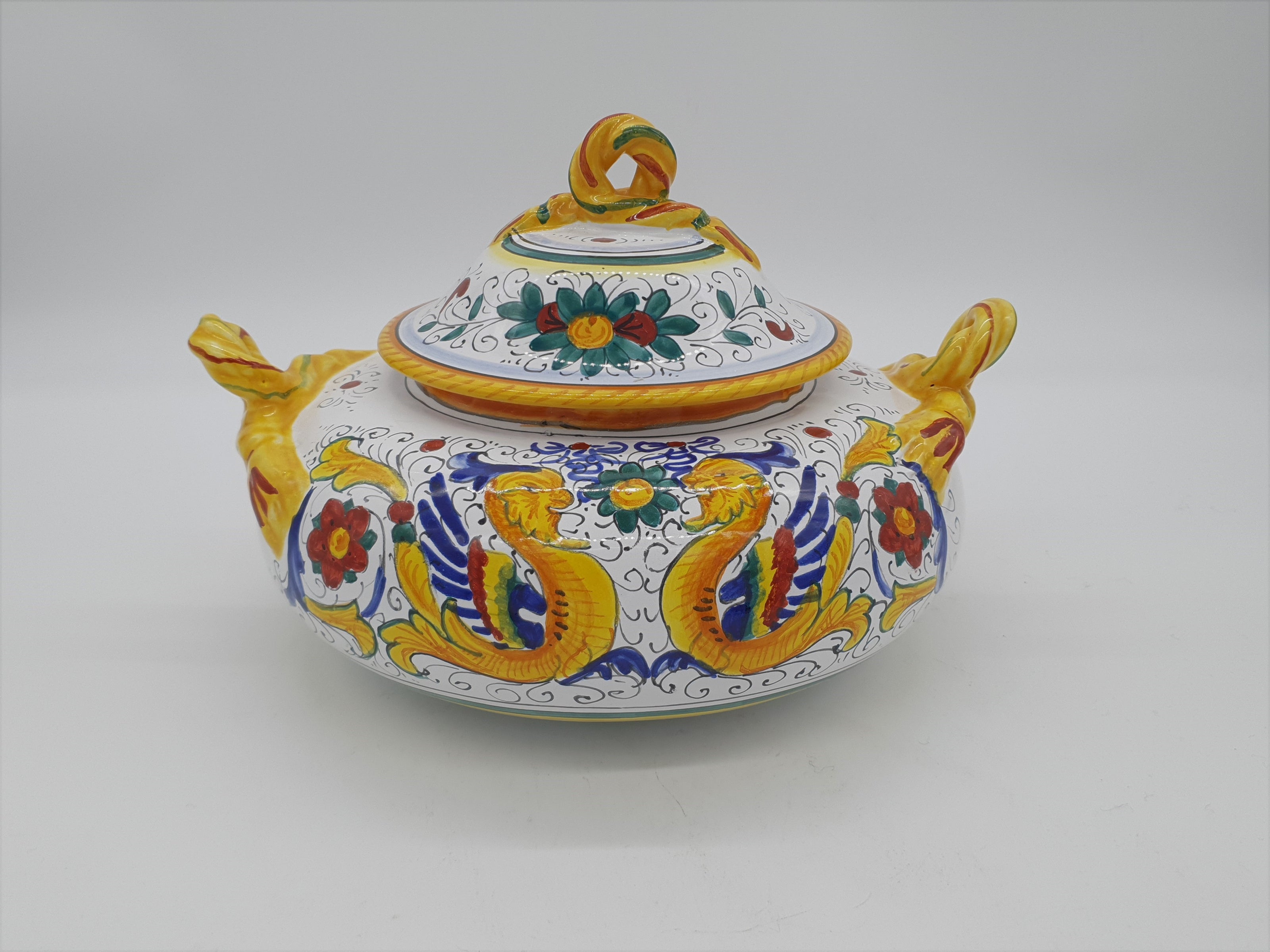Zuppiera Bassa Con Coperchio Decoro Raffaellesco
