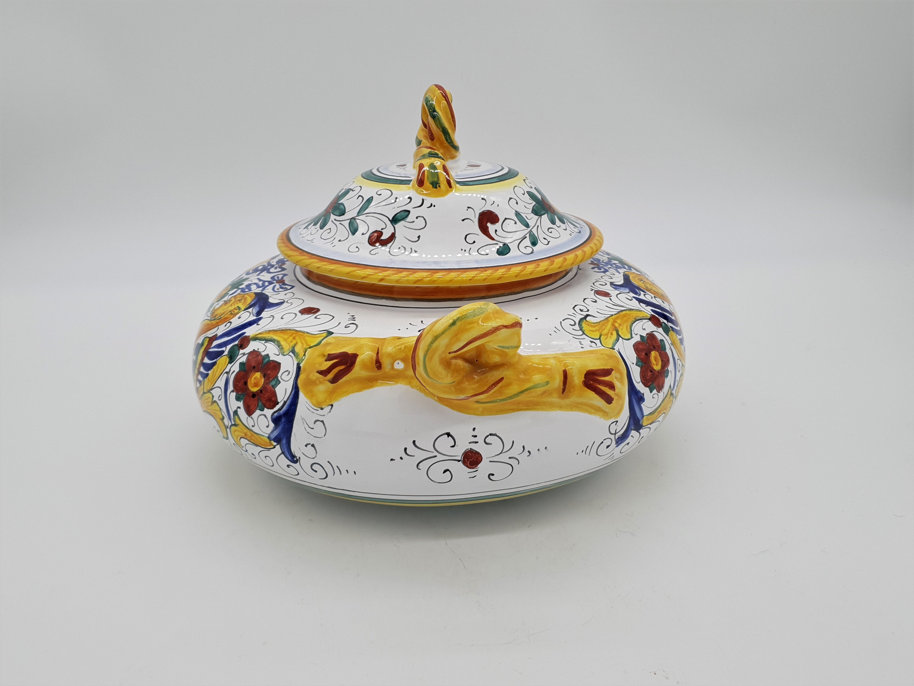 Zuppiera Bassa Con Coperchio Decoro Raffaellesco