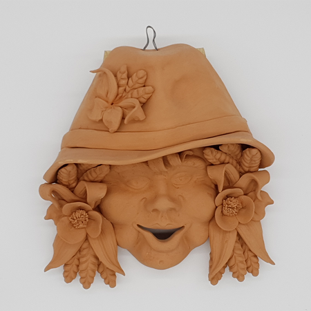 Peasant mask with poppies and ears of wheat in terracotta