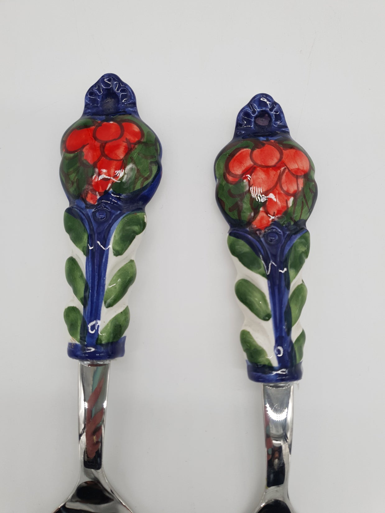 Posate per Insalata Uva Rossa Fondo Blu Acciaio e Ceramica