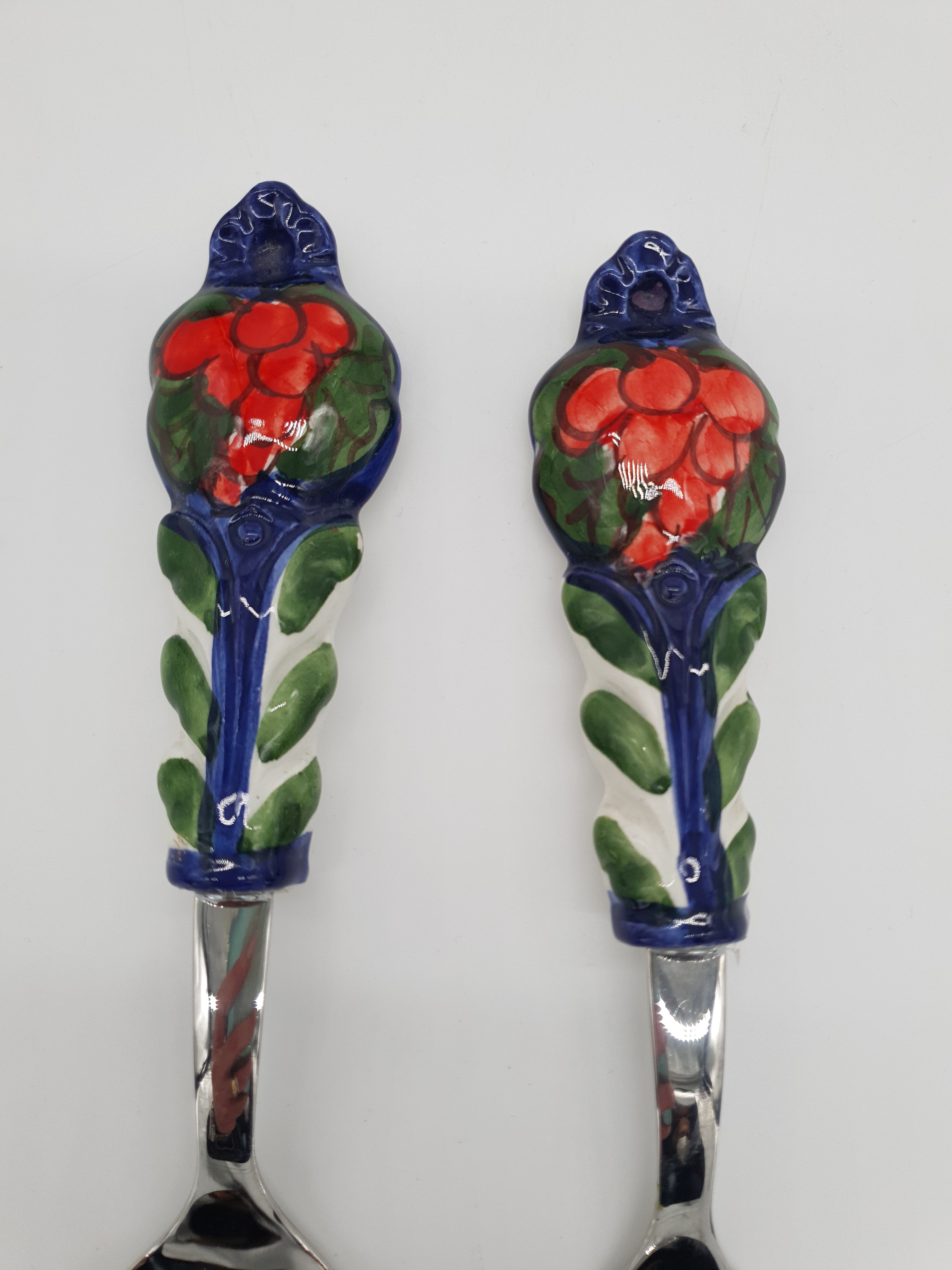Posate per Insalata Uva Rossa Fondo Blu Acciaio e Ceramica