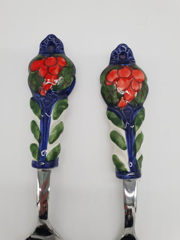 Posate per Insalata Uva Rossa Fondo Blu Acciaio e Ceramica