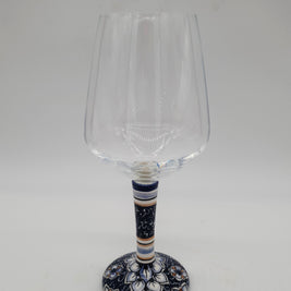 Glass for Wine Ceramic and Glass White Flowers Blue Background