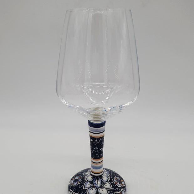 Calice per Vino Ceramica e Vetro Fiori Bianchi Fondo Blu