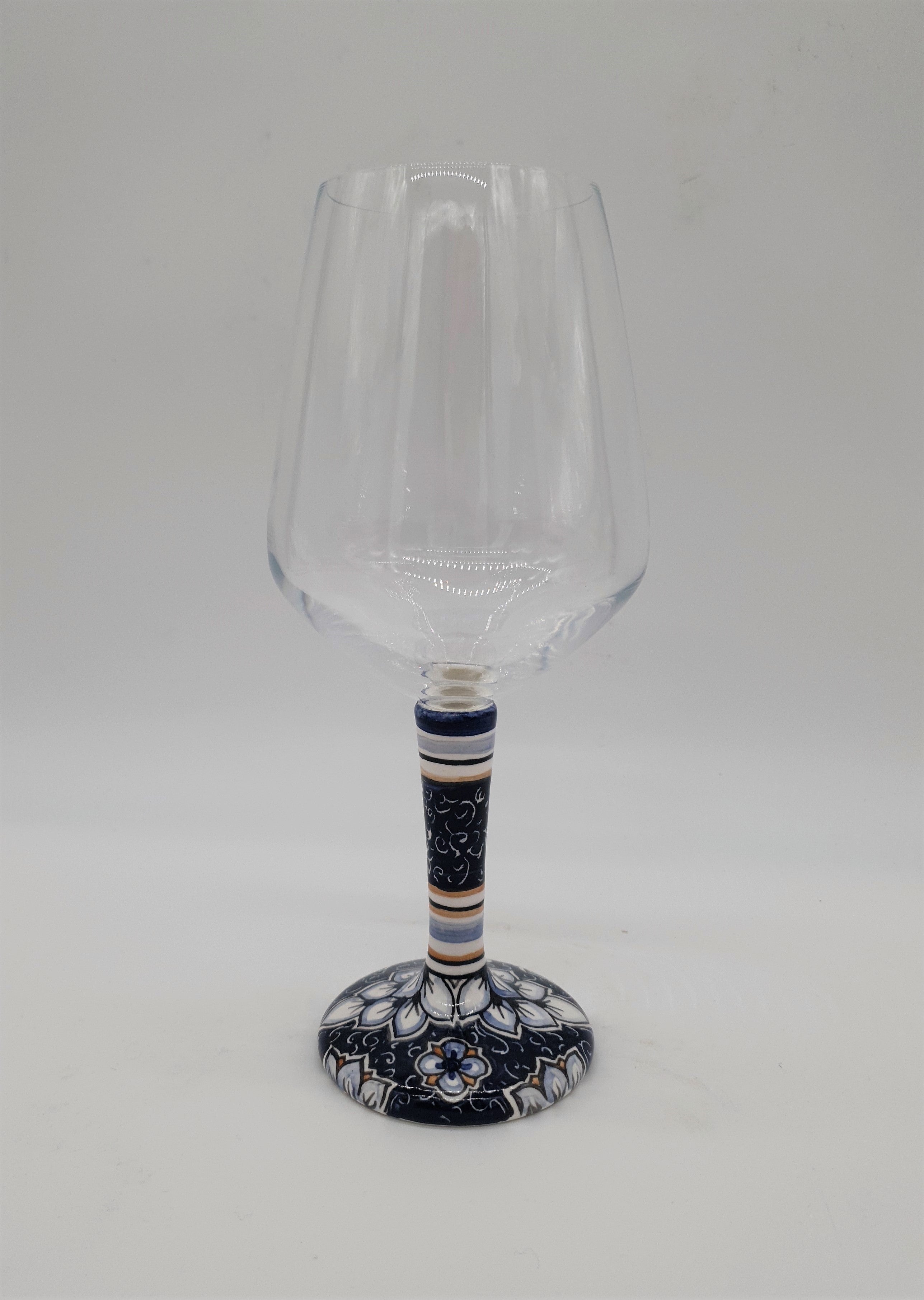 Glass for Wine Ceramic and Glass White Flowers Blue Background