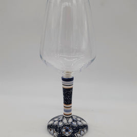 Glass for Wine Ceramic and Glass White Flowers Blue Background