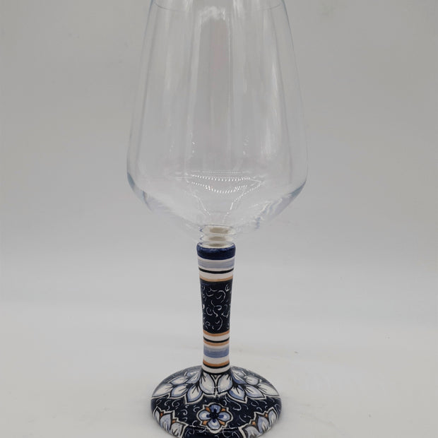 Calice per Vino Ceramica e Vetro Fiori Bianchi Fondo Blu