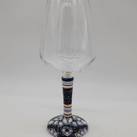 Calice per Vino Ceramica e Vetro Fiori Bianchi Fondo Blu