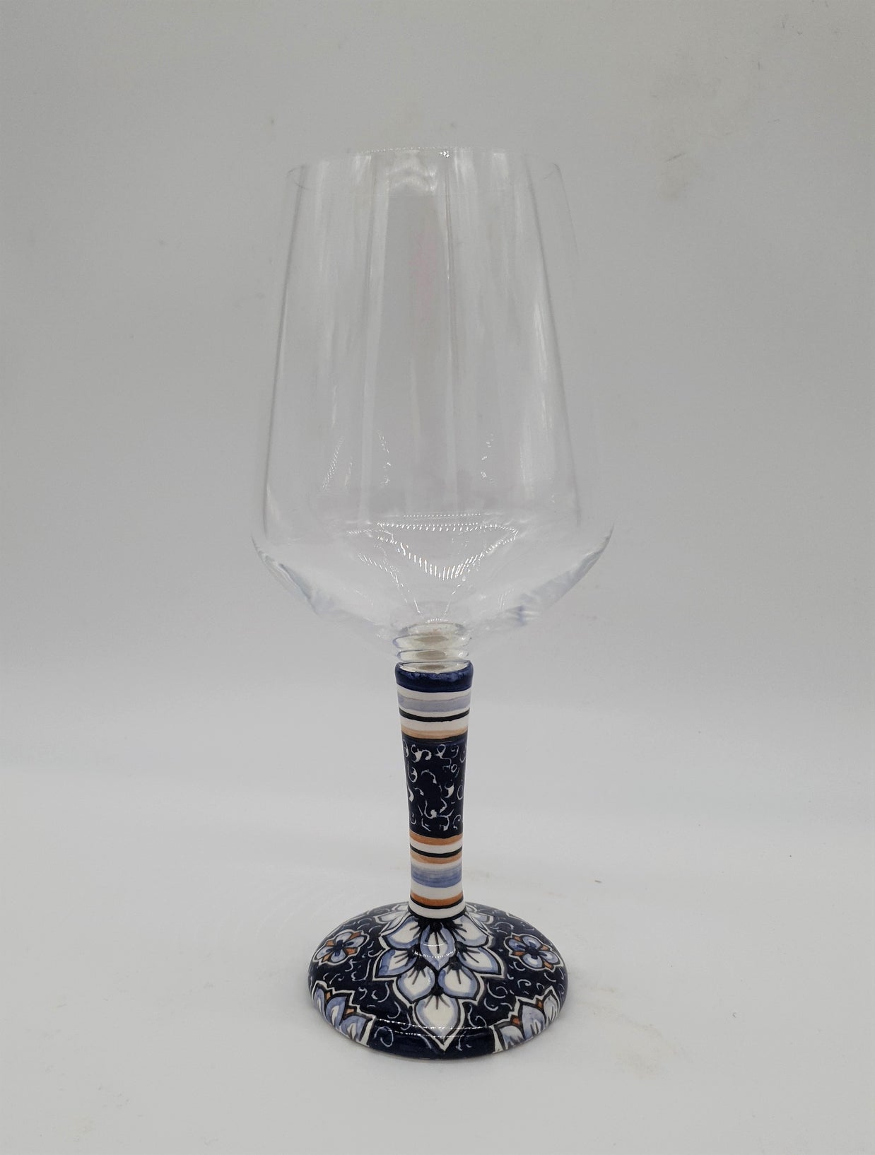 Glass for Wine Ceramic and Glass White Flowers Blue Background