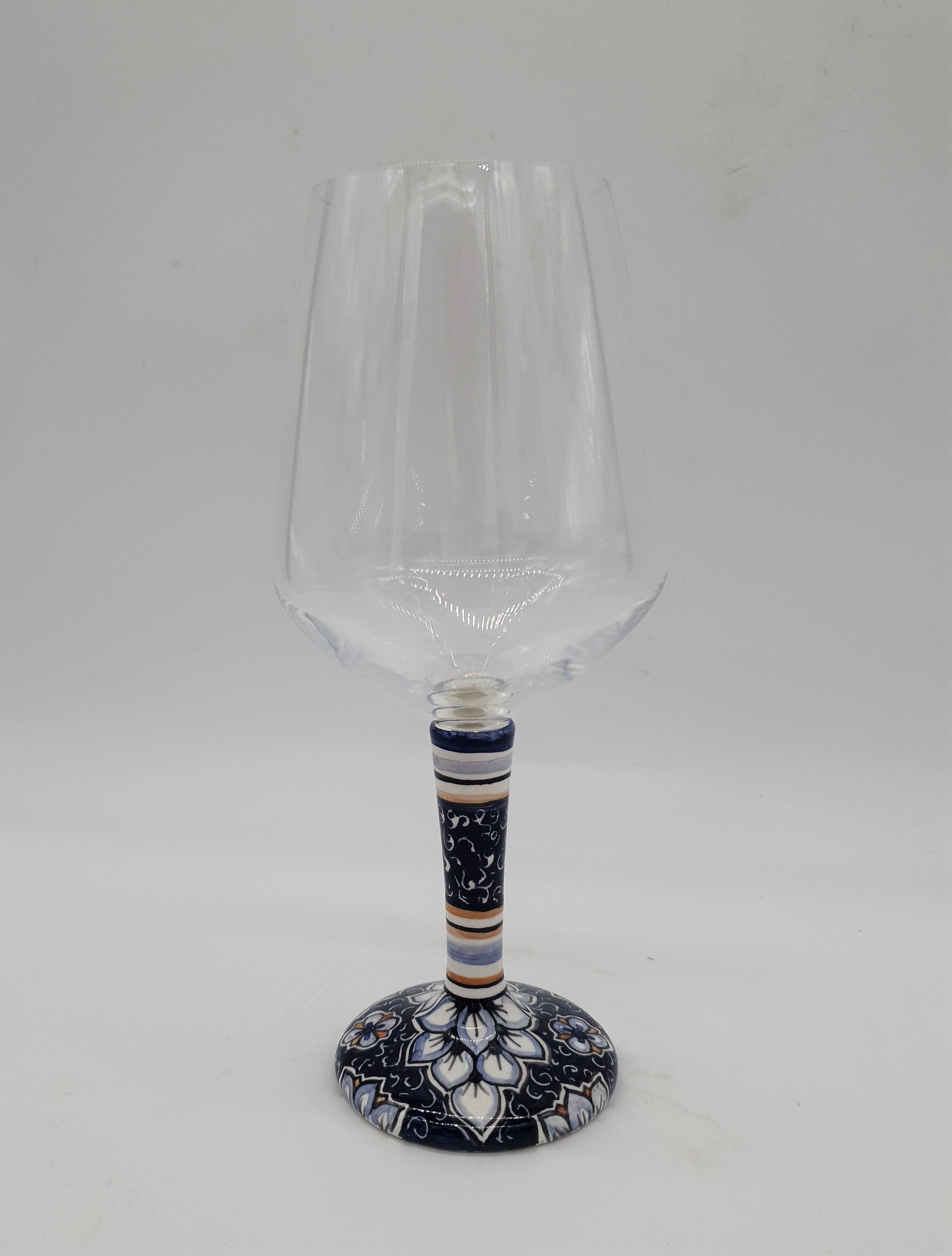 Glass for Wine Ceramic and Glass White Flowers Blue Background