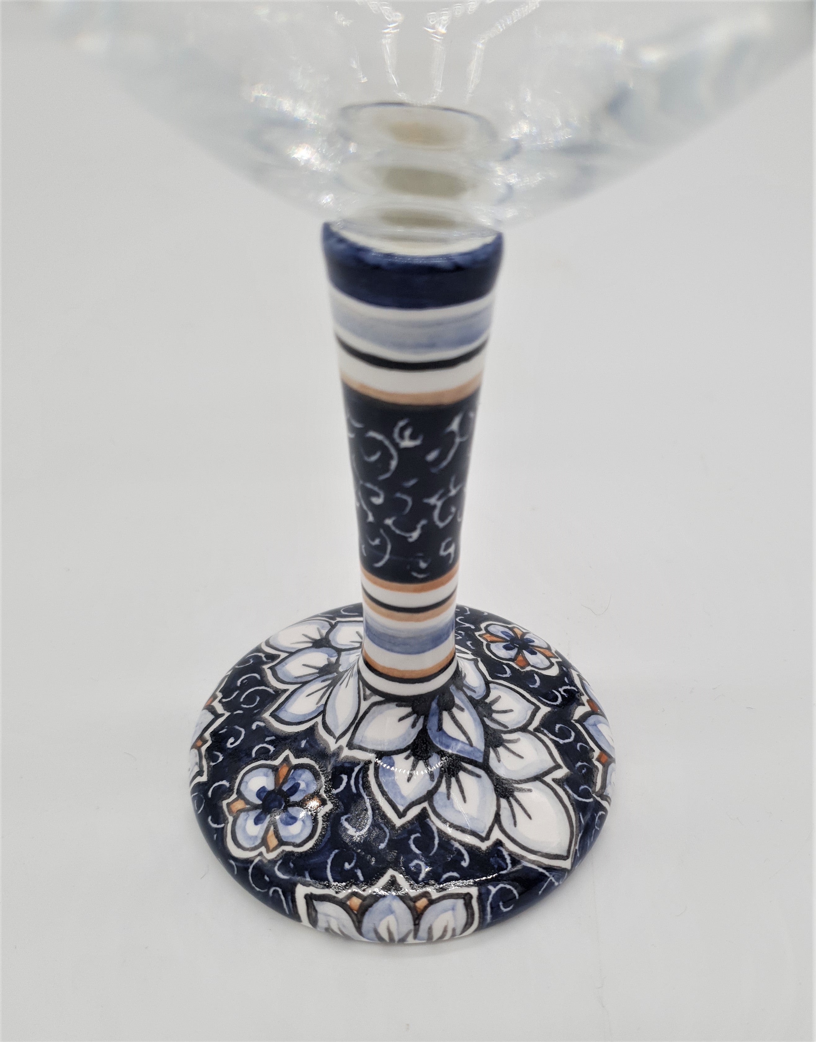 Glass for Wine Ceramic and Glass White Flowers Blue Background
