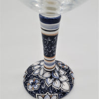 Calice per Vino Ceramica e Vetro Fiori Bianchi Fondo Blu