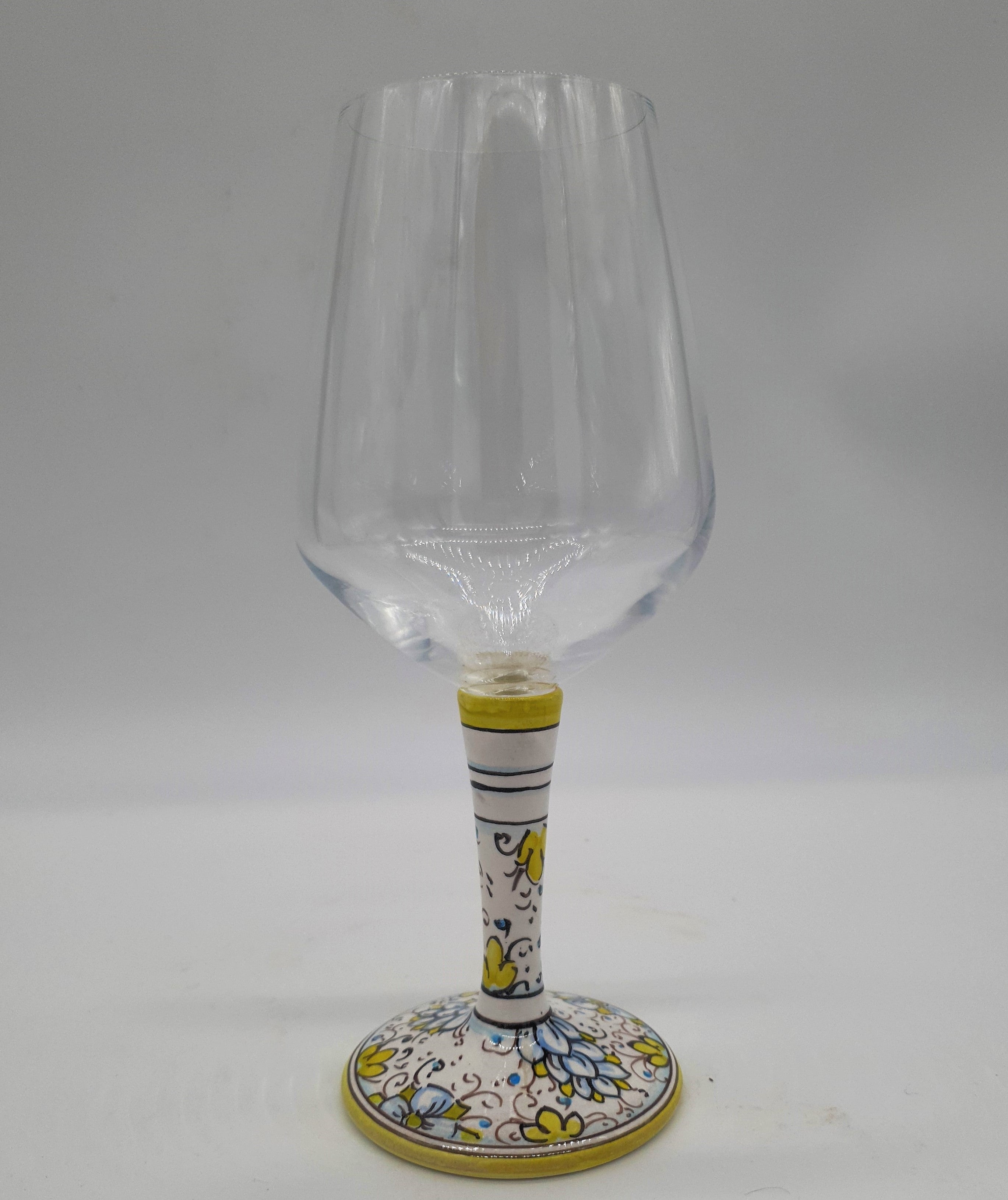 Wine Glass Ceramic and Glass Blue Flowers Green Edge