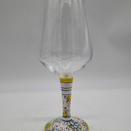 Wine Glass Ceramic and Glass Blue Flowers Green Edge
