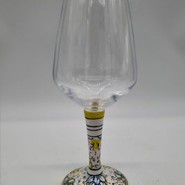Wine Glass Ceramic and Glass Blue Flowers Green Edge