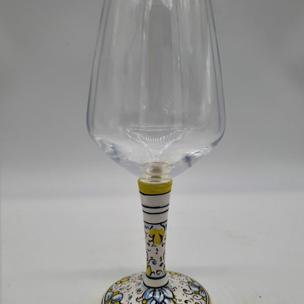 Calice per Vino Ceramica e Vetro Fiori Azzurri Bordo Verde