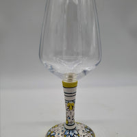 Wine Glass Ceramic and Glass Blue Flowers Green Edge