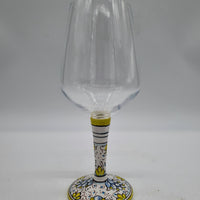 Wine Glass Ceramic and Glass Blue Flowers Green Edge