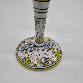 Wine Glass Ceramic and Glass Blue Flowers Green Edge